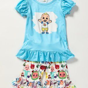 Blue CocoMelon Ruffle Short Set Size 4T and 5T